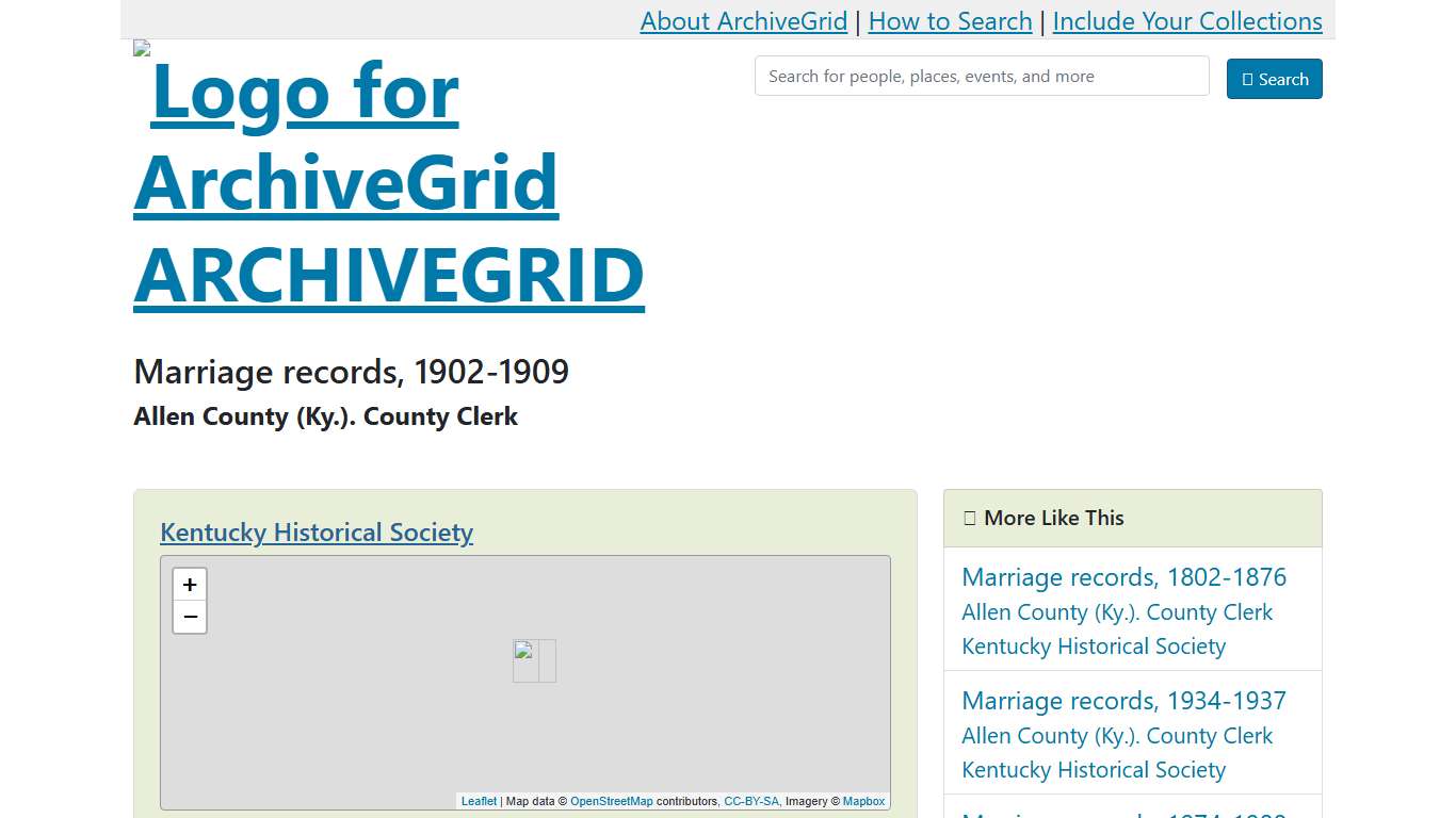ArchiveGrid : Marriage records, 1902-1909